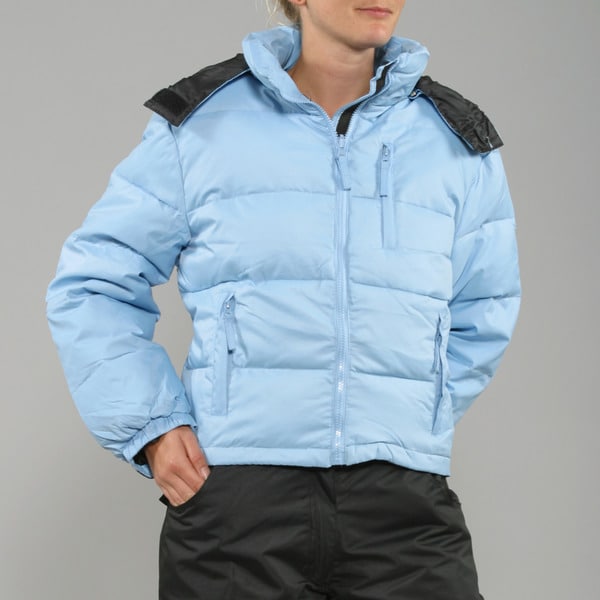 Sportscaster Womens Cornflower Blue Hooded Down Jacket  