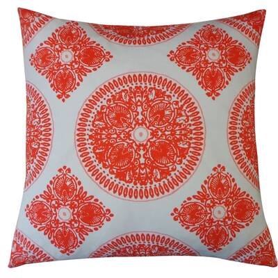 Jiti Orange Medallion Bohemian & Eclectic Handmade Cotton Square Accent Pillow - 24 x 24