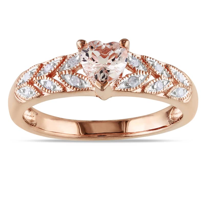 Miadora Rose Plated Silver Morganite and Diamond Heart Ring - 5 - White