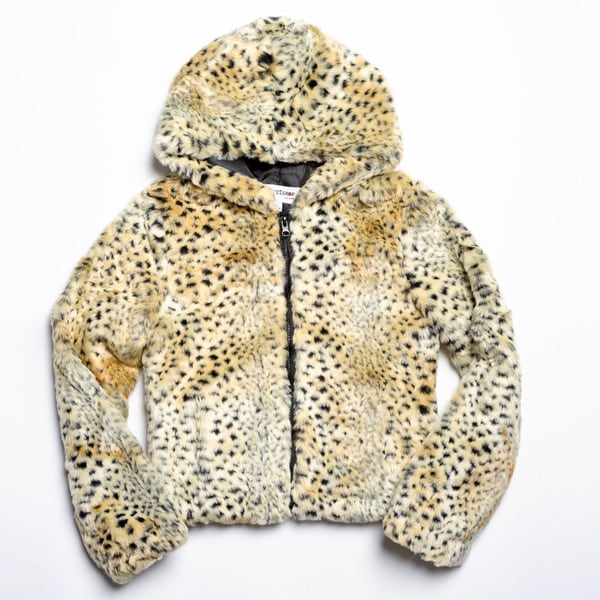 Shop CoffeeShop Girls Kids Faux Fur Animal Print Hooded Jacket - Free ...