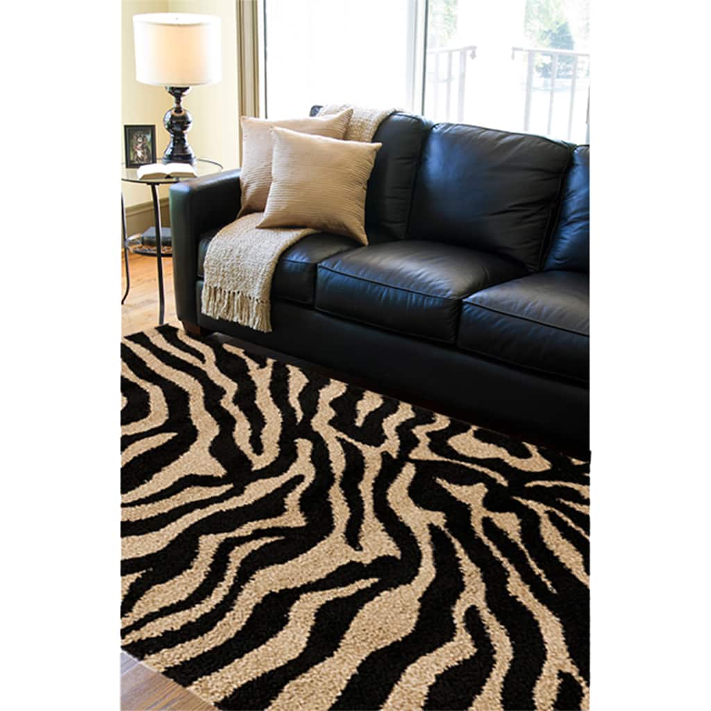 Black/Beige Zebra Aquila Animal Print Area Rug - 5'3" x 7'3"