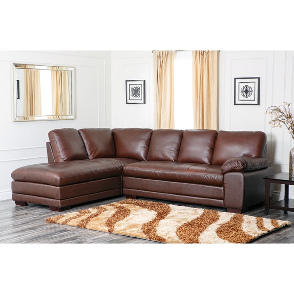 Shop Abbyson Cooper Top Grain Leather Sectional Free Shipping Today