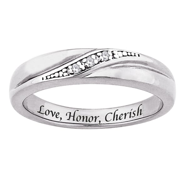 Shop Sterling-Silver Round-Cut Diamond-Accent 'Love, Honor, Cherish ...