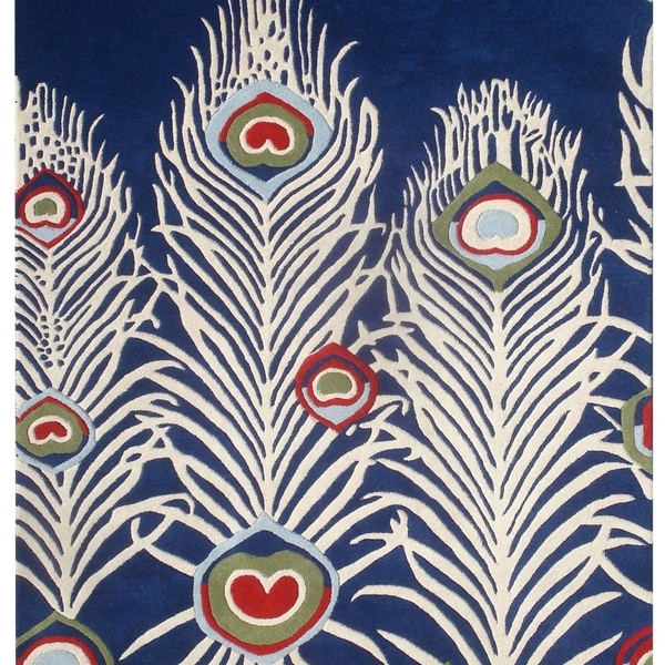 Safavieh Handmade Peacock Feathers Blue New Zealand Wool Rug
