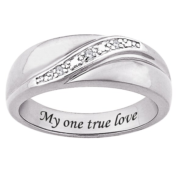 Sterling Silver Diamond Accent 'My one true love' Engraved Ring ...