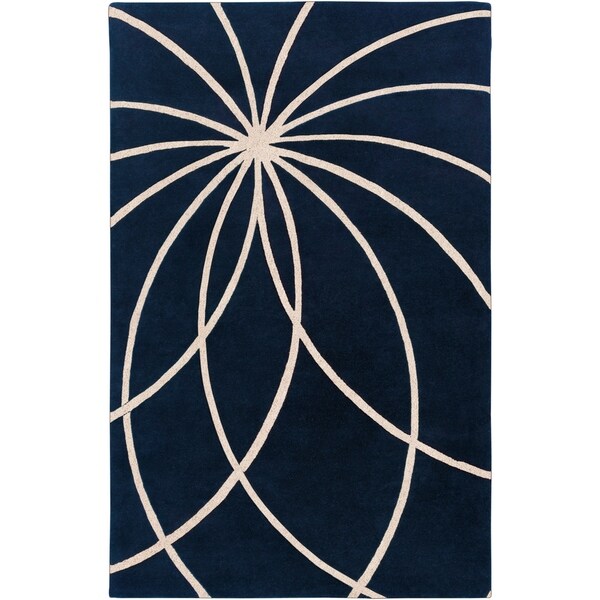 Hand-tufted Wellington Dark Blue Floral Wool Area Rug - 5' x 8'