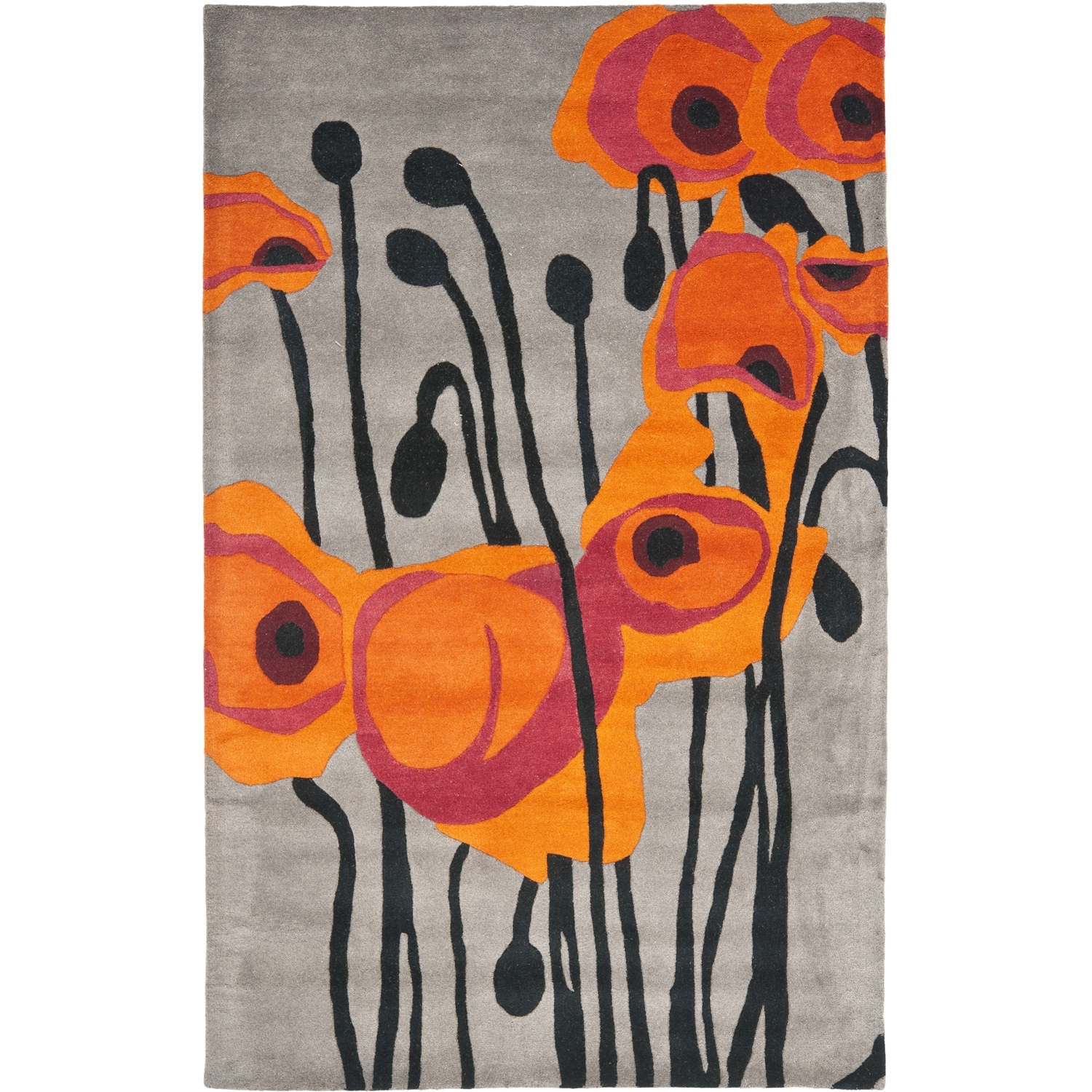 Handmade Elegance Grey/ Orange New Zealand Wool Rug (26 X 8)