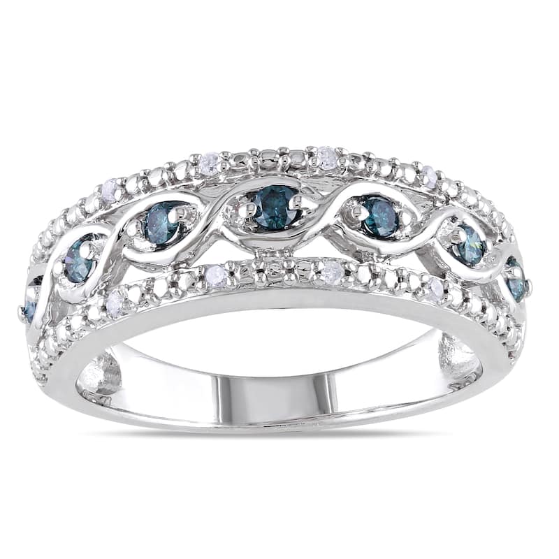 Miadora Sterling Silver 1/4ct TDW Blue and White Diamond Ring