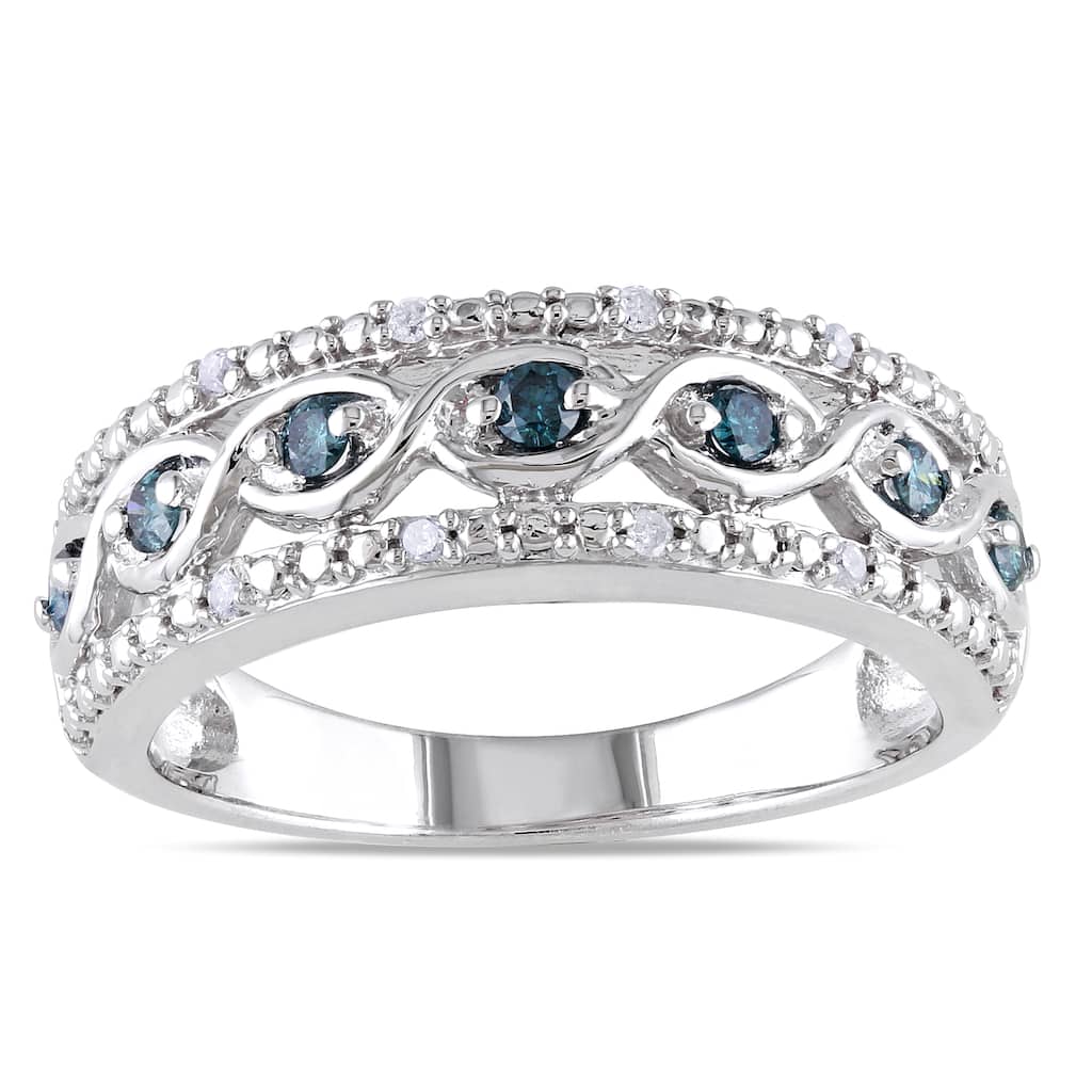 Miadora Sterling Silver 1/4ct TDW Blue and White Diamond Ring