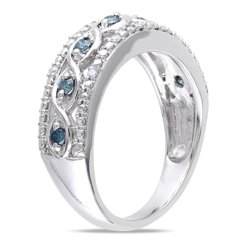 Miadora Sterling Silver 1/4ct TDW Blue and White Diamond Ring