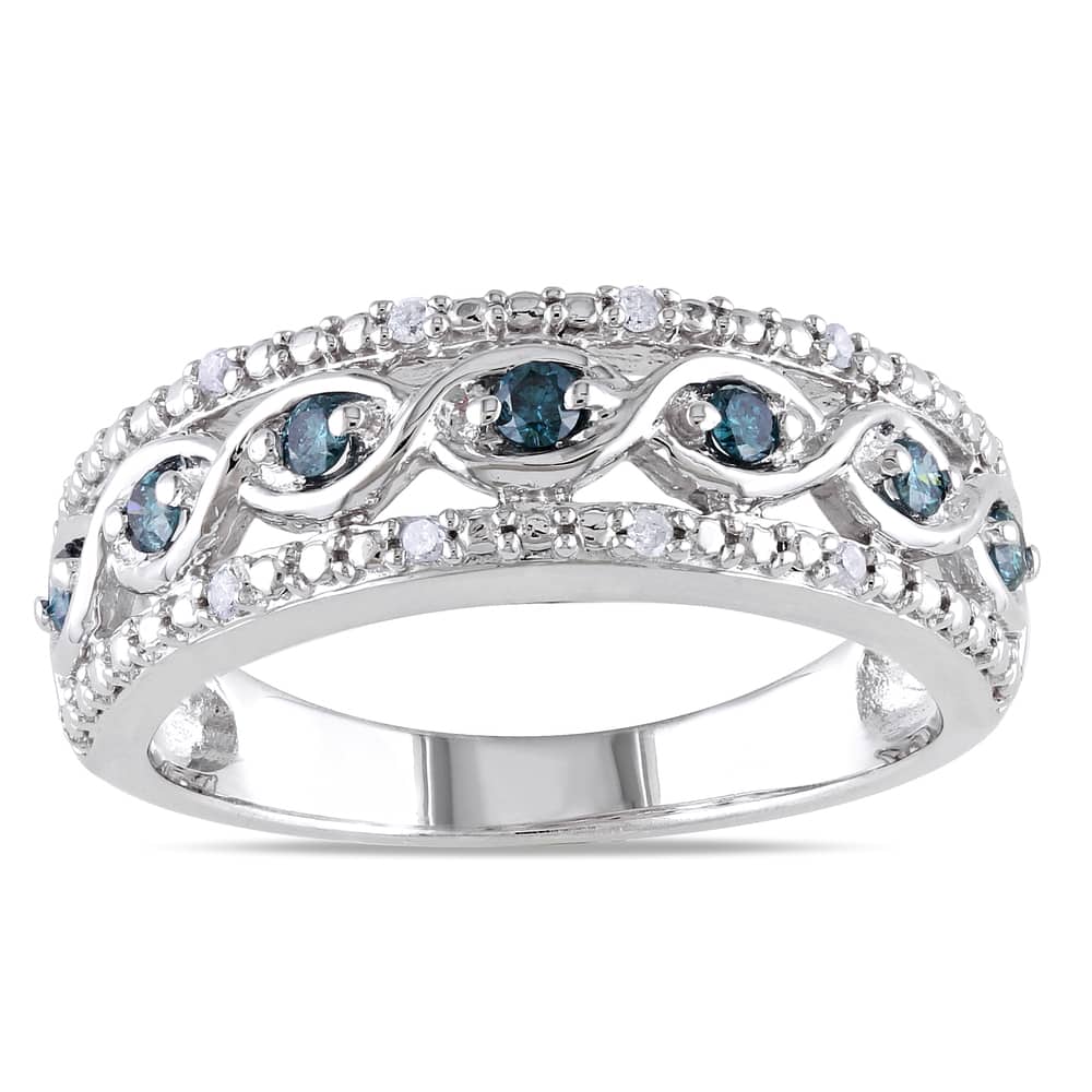 Miadora Sterling Silver 1/4ct TDW Blue and White Diamond Ring
