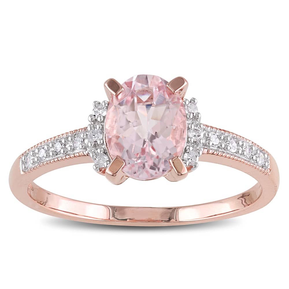 Miadora Oval-Cut Morganite and Diamond Ring in Rose Plated Sterling Silver
