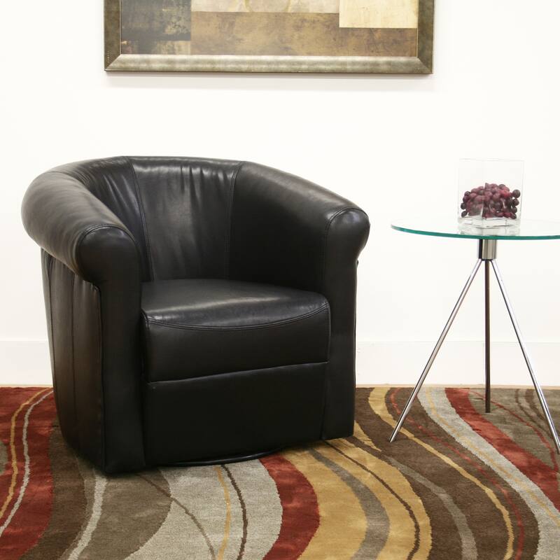 Julian Black Brown Faux Leather Club Chair with 360 Degree Swivel