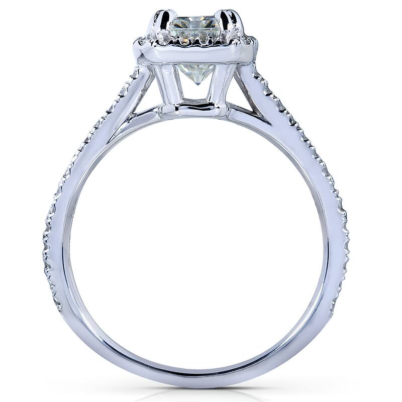 Annello by Kobelli 14k White Gold 1 1/2ct TGW Radiant Moissanite and Diamond Rectangular Halo Engagement Ring