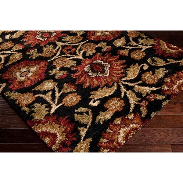 Busto Black Floral Plush Shag Rug (710 x 910)