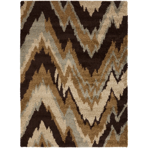 Cinisello Brown Chevron Shag Rug (7'10 x 9'10) 7x9   10x14 Rugs