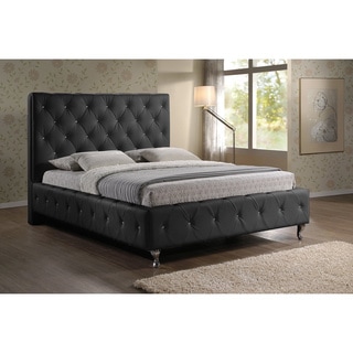 Stella Crystal Tufted White Modern Bed with Upholstered Headboard