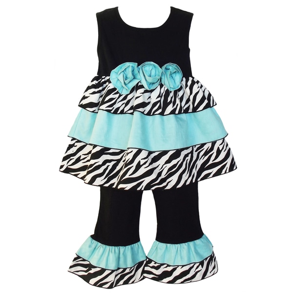 AnnLoren Girls Zebra Blue Rose Rumba Outfit Ann Loren Girls' Sets