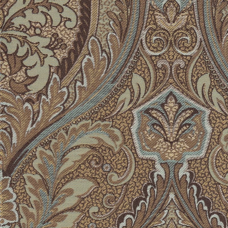 Button Tufted Round Storage Ottoman Brown and Teal Paisley