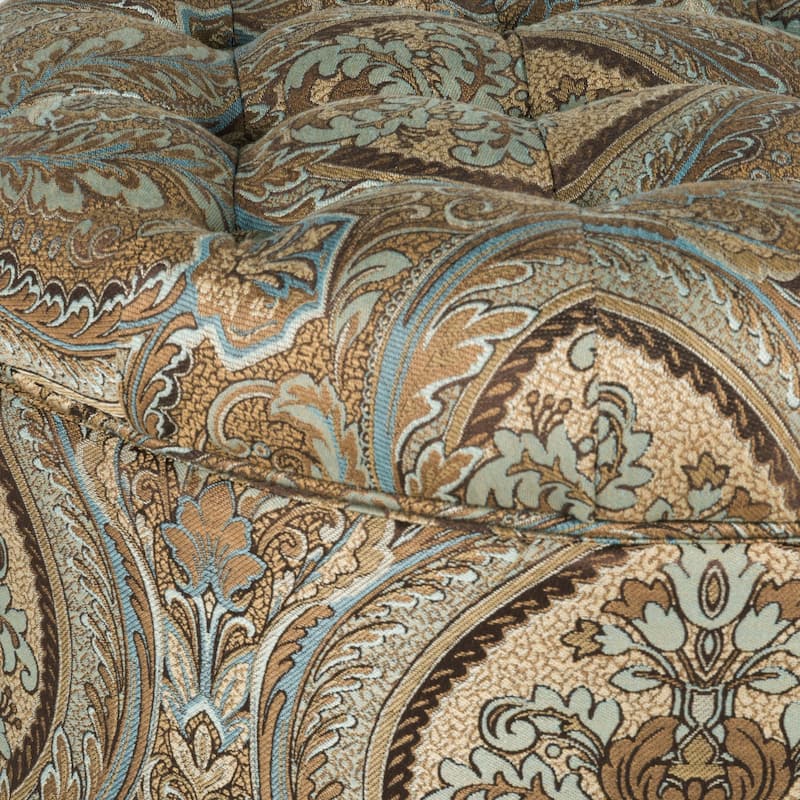 Button Tufted Round Storage Ottoman Brown and Teal Paisley