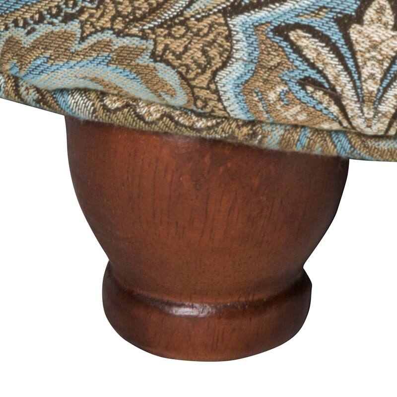 Button Tufted Round Storage Ottoman Brown and Teal Paisley