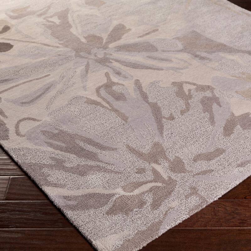 Handmade Putty Transitional Floral Wool Area Rug - Grey - 7'6" x 9'6"