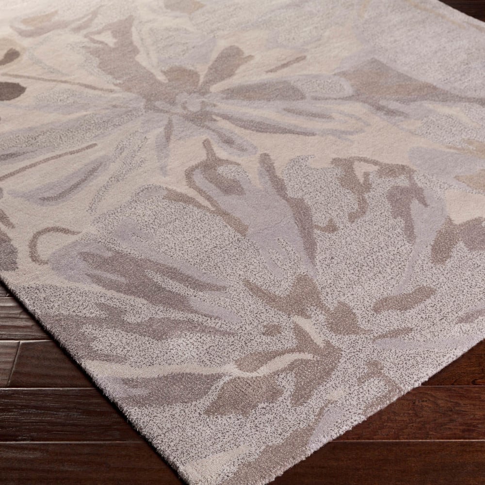 Handmade Putty Transitional Floral Wool Area Rug