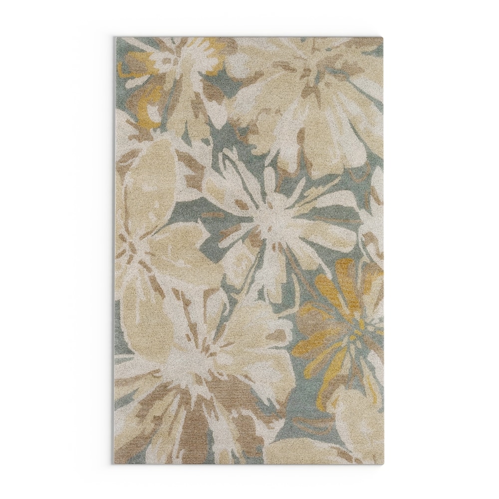 Handmade Putty Transitional Floral Wool Area Rug