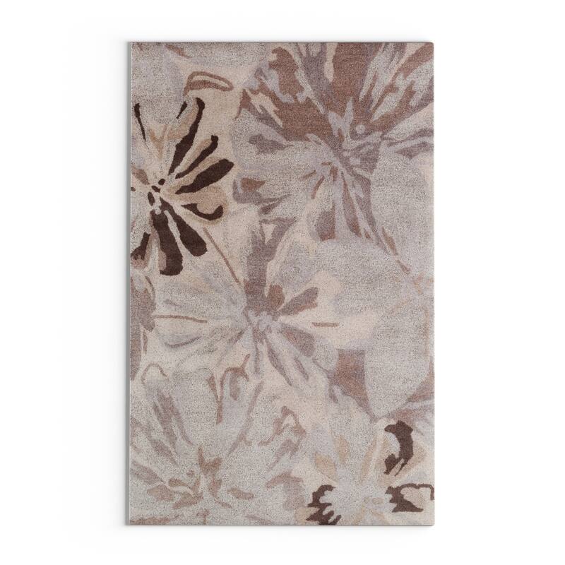 Handmade Putty Transitional Floral Wool Area Rug