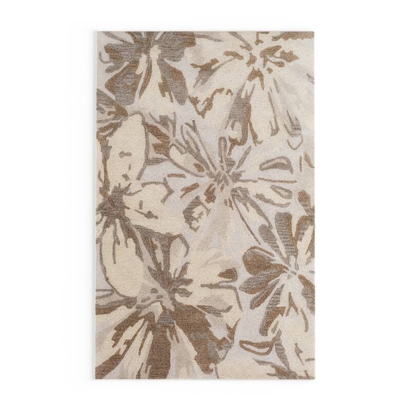 Handmade Putty Transitional Floral Wool Area Rug