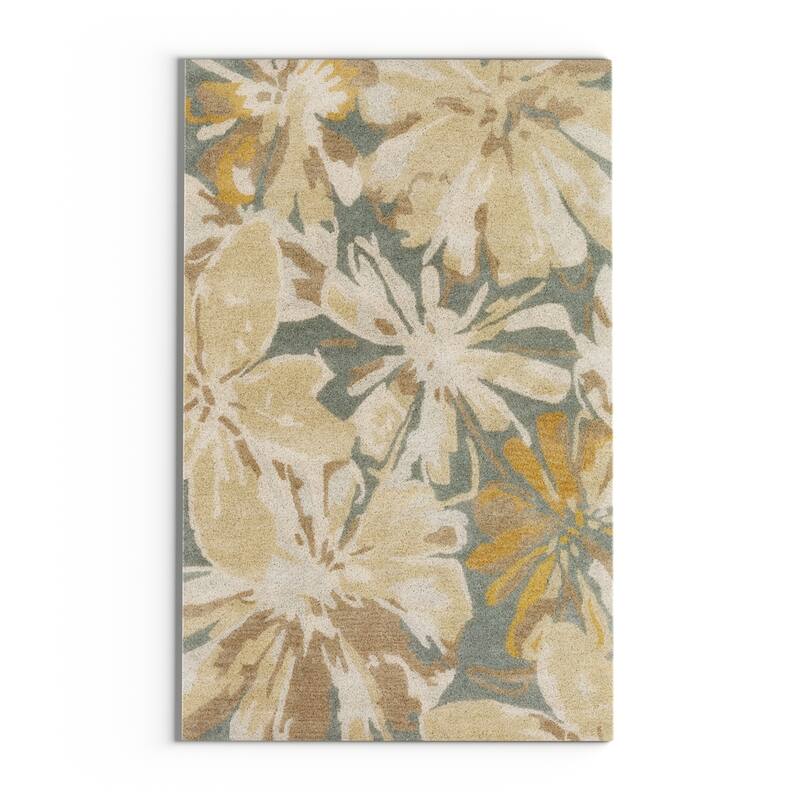 Handmade Putty Transitional Floral Wool Area Rug