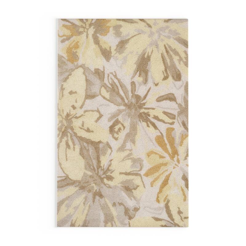 Handmade Putty Transitional Floral Wool Area Rug