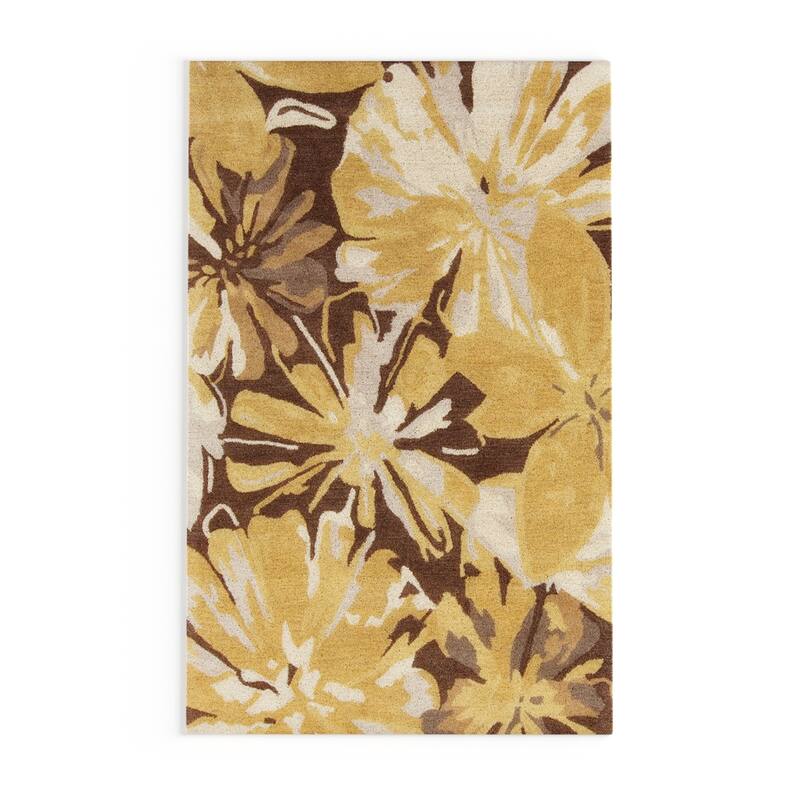 Handmade Putty Transitional Floral Wool Area Rug