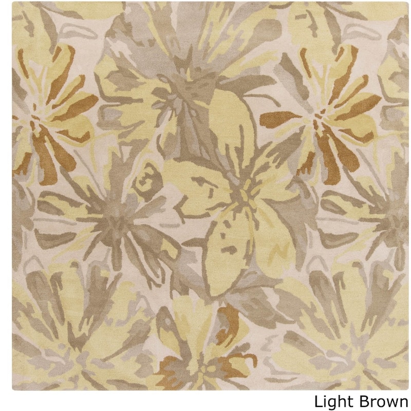 Handmade Putty Transitional Floral Wool Area Rug