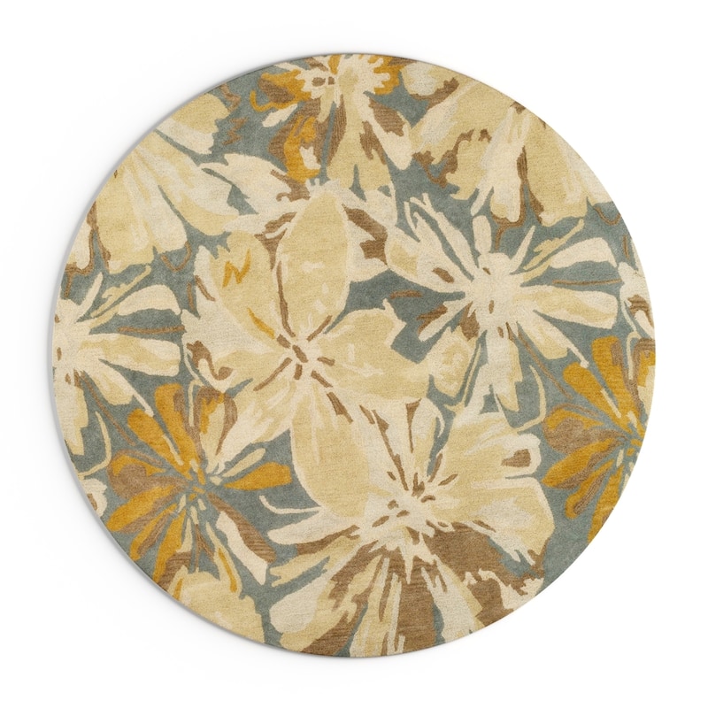 Handmade Putty Transitional Floral Wool Area Rug