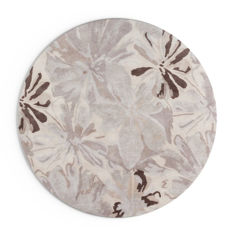 Handmade Putty Transitional Floral Wool Area Rug