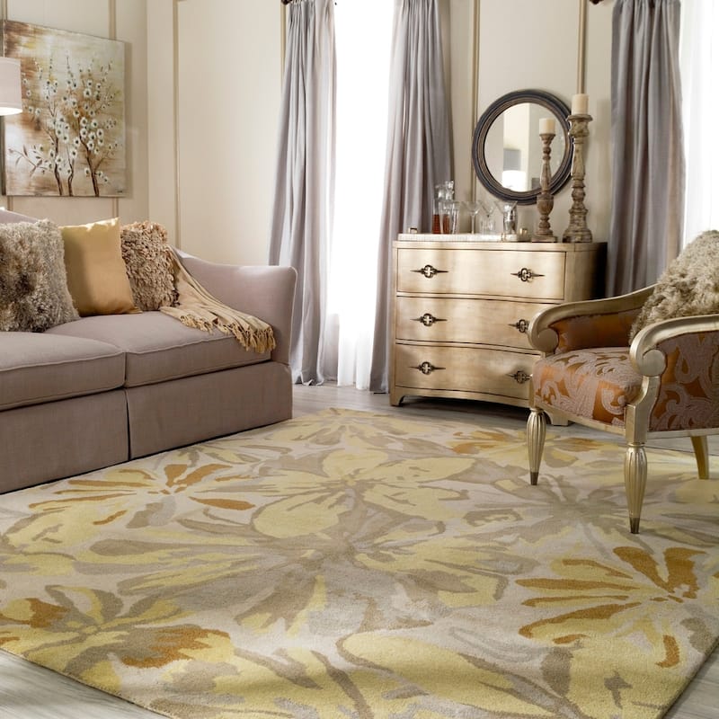 Handmade Putty Transitional Floral Wool Area Rug