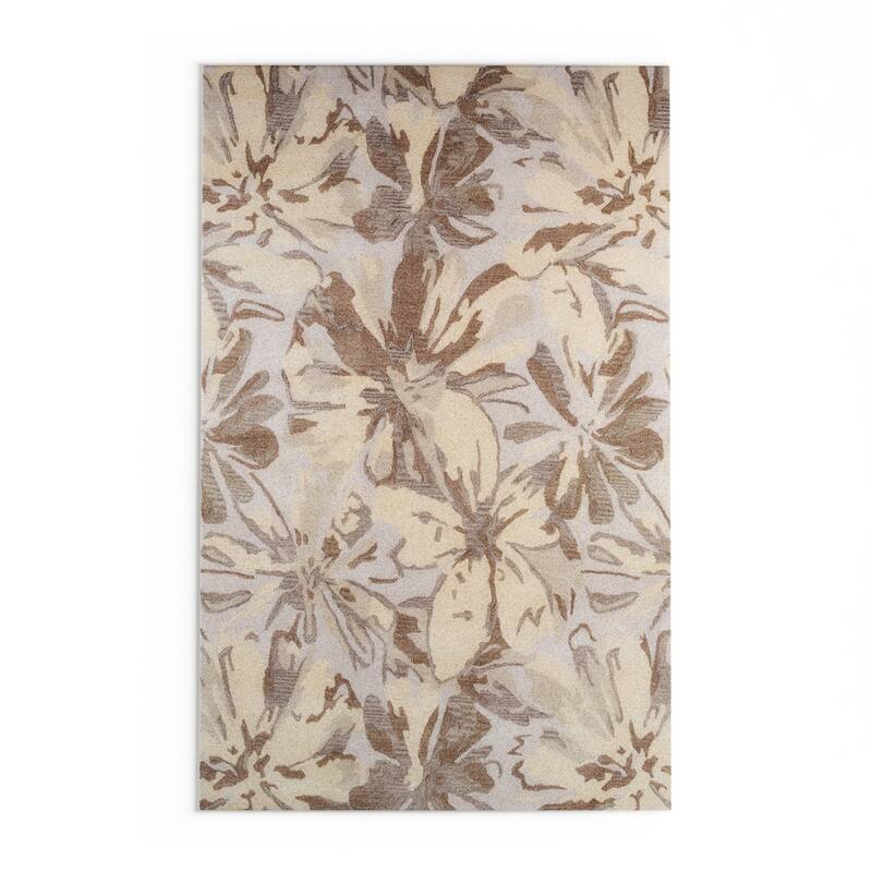 Handmade Putty Transitional Floral Wool Area Rug