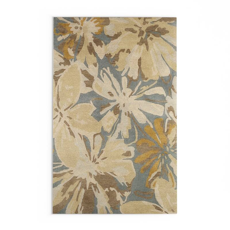 Handmade Putty Transitional Floral Wool Area Rug