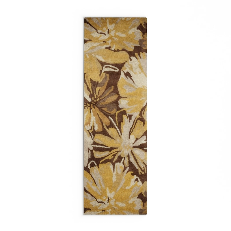 Handmade Putty Transitional Floral Wool Area Rug