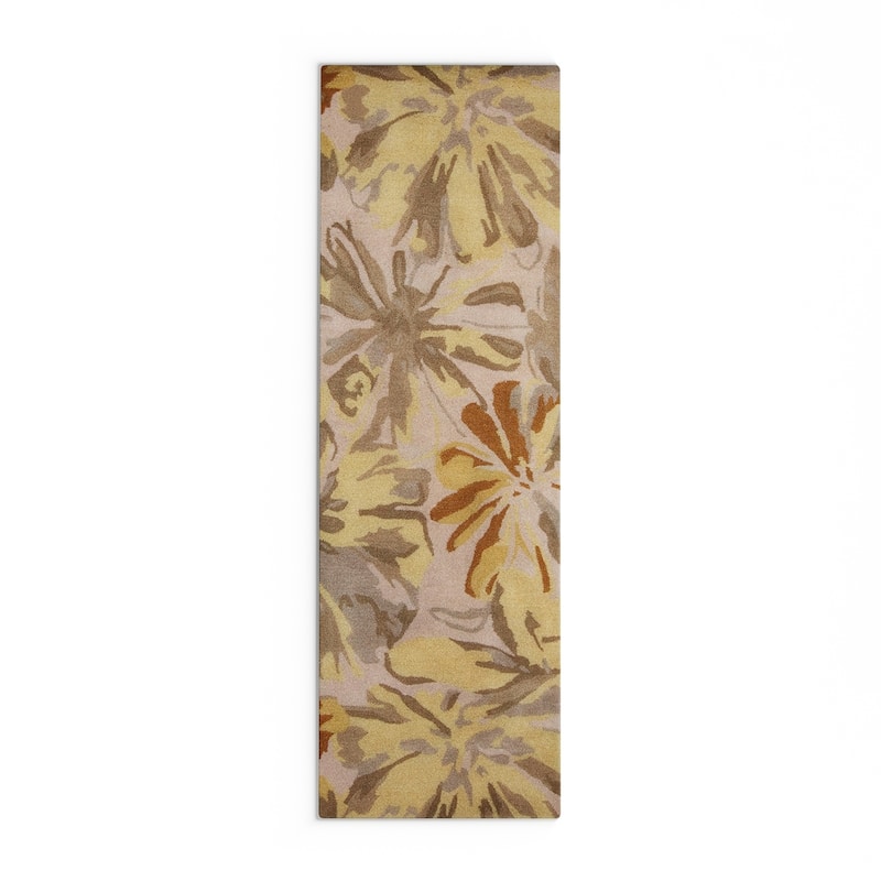 Handmade Putty Transitional Floral Wool Area Rug
