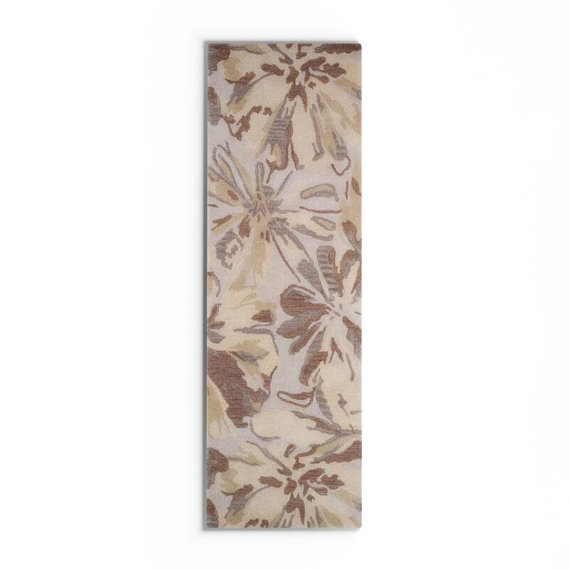 Handmade Putty Transitional Floral Wool Area Rug