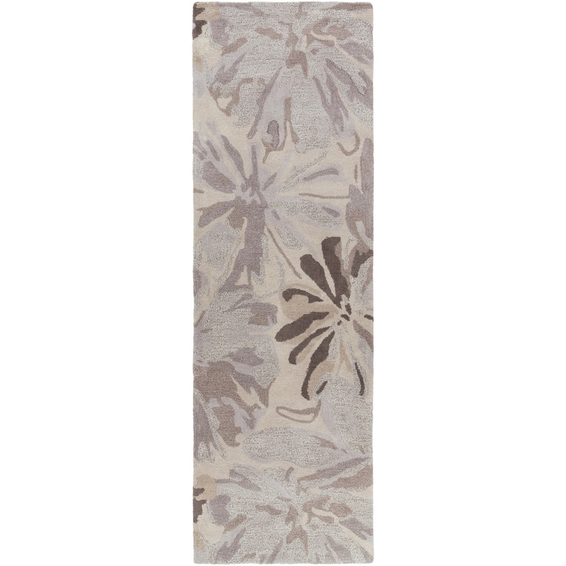 Handmade Putty Transitional Floral Wool Area Rug