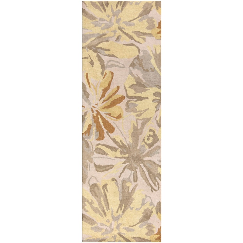 Handmade Putty Transitional Floral Wool Area Rug