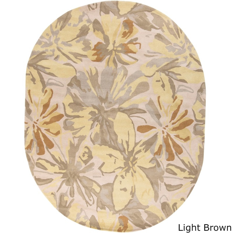Handmade Putty Transitional Floral Wool Area Rug