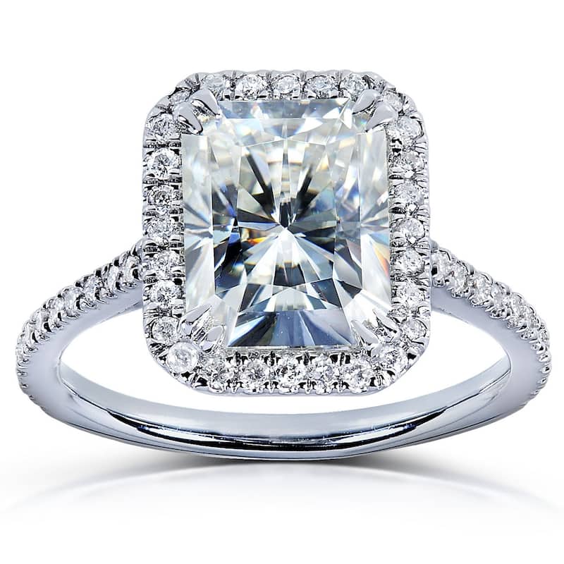 Kobelli 3 Carats Moissantie & Natural Diamond 14k Solid Gold Radiant Halo Cathedral Original Engagement Ring