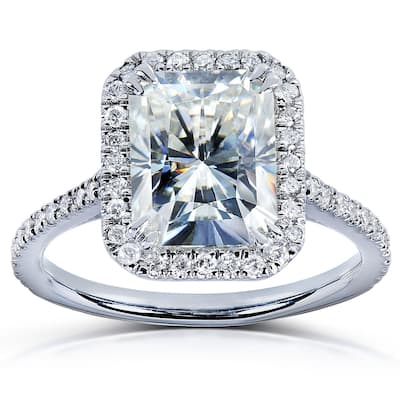 Kobelli 3 Carats Moissantie & Natural Diamond 14k Solid Gold Radiant Halo Cathedral Original Engagement Ring