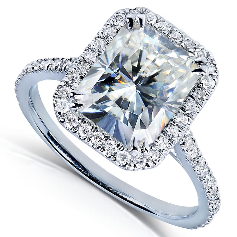 Kobelli 3 Carats Moissantie & Natural Diamond 14k Solid Gold Radiant Halo Cathedral Original Engagement Ring