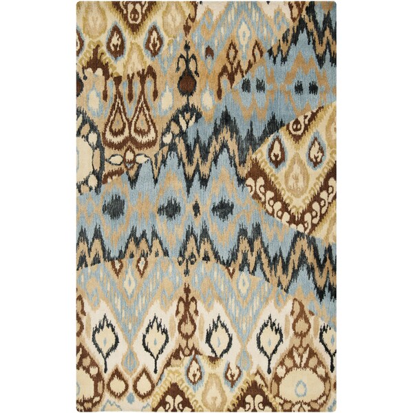 Hand-tufted Sentra Soft Blue Ikat Wool Rug (5' x 8')