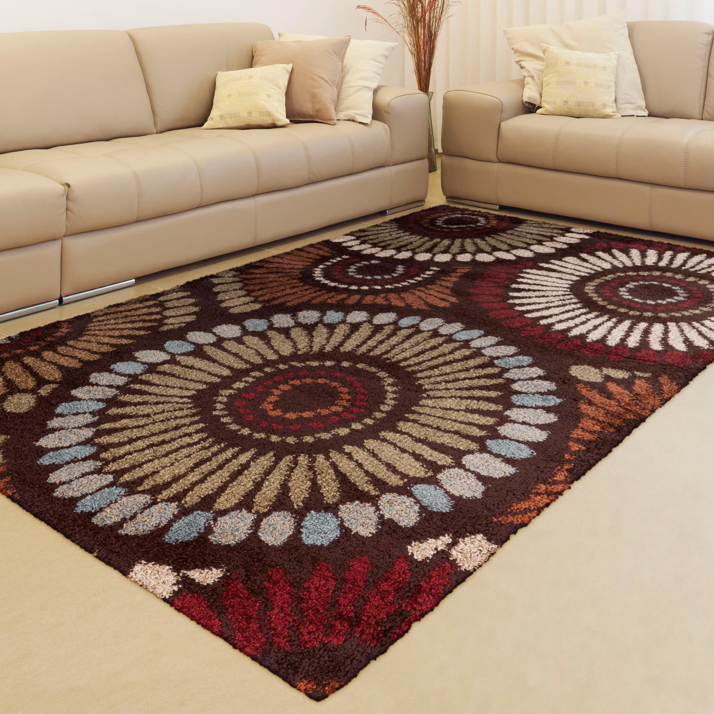 Arsizio Rust Floral Plush Shag Rug (3 X 5)